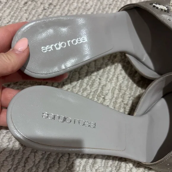 Sergio Rossi Grey Silver Satin Beaded Kitten Heels - Picture 5 of 6